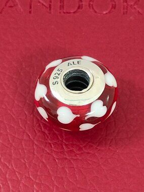 Pandora Red Sweethearts Murano Glass Charm with White Hearts